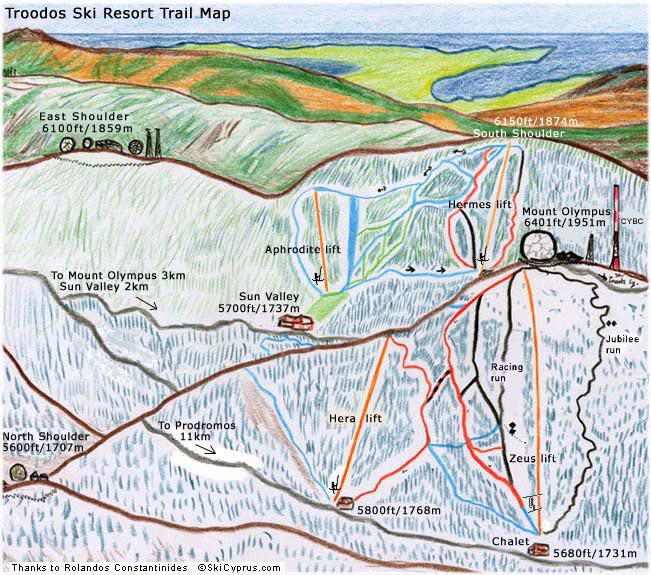 Troodos piste map by SkiCyprus.com